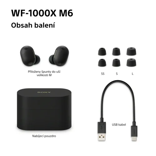 SONY WF-1000XM6 Black + FIXED SlimPad, 15W - Podložka pro rychlé bezdrátové nabíjení