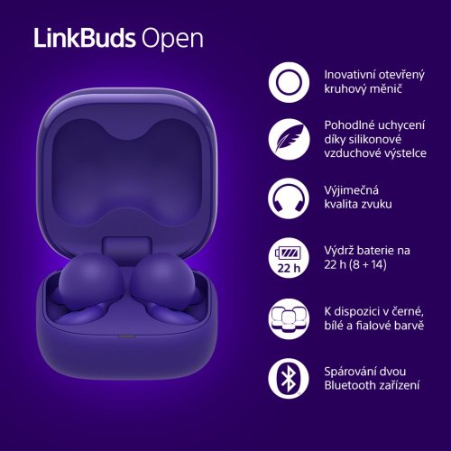 SONY LinkBuds Open Fialová - Bluetooth sluchátka (WF-L910V) - ROZBALENO