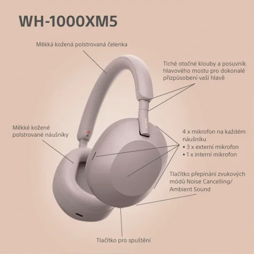SONY WH-1000XM5 Smoky Pink (Bluetooth sluchátka s noise cancelling)