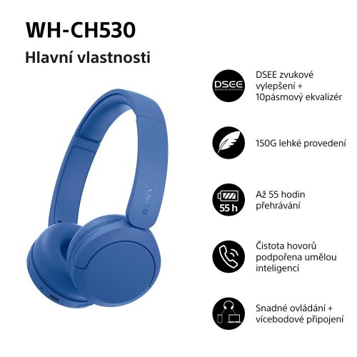 SONY WH-CH530 Modrá (Bluetooth sluchátka)