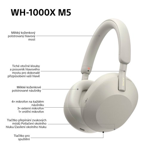 SONY WH-1000XM5 Silver (Bluetooth sluchátka s noise cancelling)