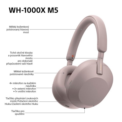 SONY WH-1000XM5 Smoky Pink (Bluetooth sluchátka s noise cancelling)