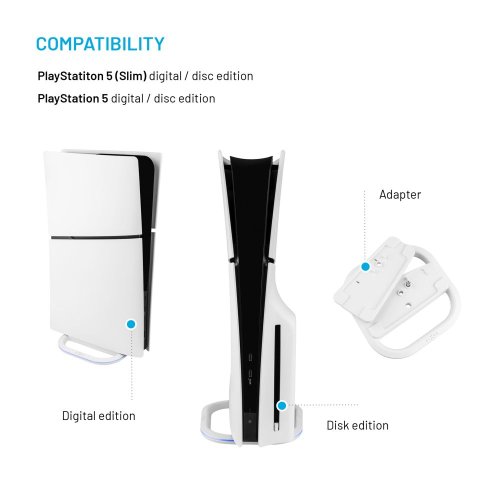 Stojánek FIXED pro PlayStation 5,  Slim a Pro s RGB LED podsvícením, bílý