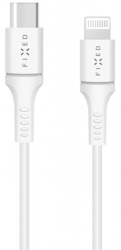 Datový a nabíjecí kabel FIXED s konektory USB-C/Lightning a podporou PD, 1 metr, MFI certifikace, bílý