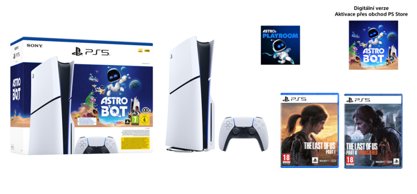 PlayStation 5 Slim, SSD 1TB, Blu-Ray + hra The Last of Us Part I + hra The Last of Us Part II + hra Astro Bot + hra Astro's Playroom (verze s mechanikou)