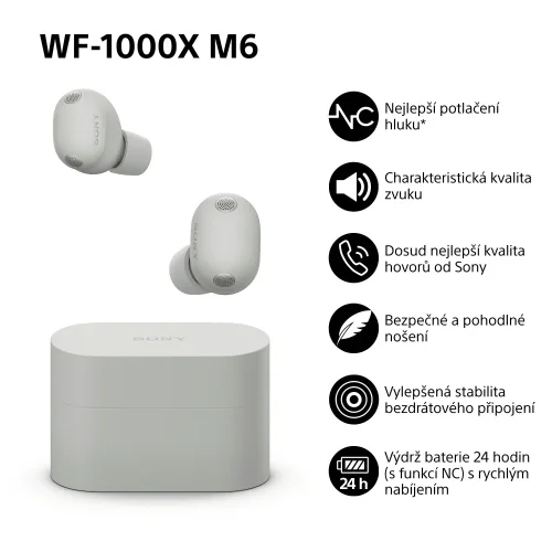 SONY WF-1000XM6 Platinum Silver (Bluetooth sluchátka s noise cancelling)