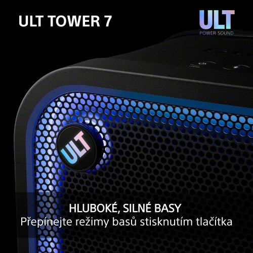 SONY ULT TOWER 7  - výkon 420W, výdrž baterie až 30h (SRSULT700) + SONY ULT MIC (Party, karaoke mikrofony - 2 kusy v balení)