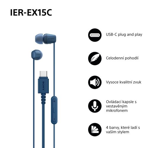 SONY IER-EX15C Modrá (Kabelová sluchátka s USB-C a mikrofonem)