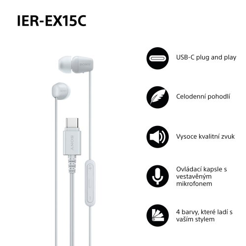 SONY IER-EX15C Bílá (Kabelová sluchátka s USB-C a mikrofonem)