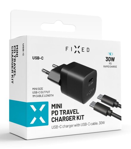 Fixed nabíječka USB-C, 30W Power Delivery + USB-C kabel (black)