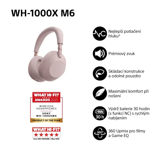 SONY WH-1000XM6 Sand Pink (Bluetooth sluchátka s noise cancelling)