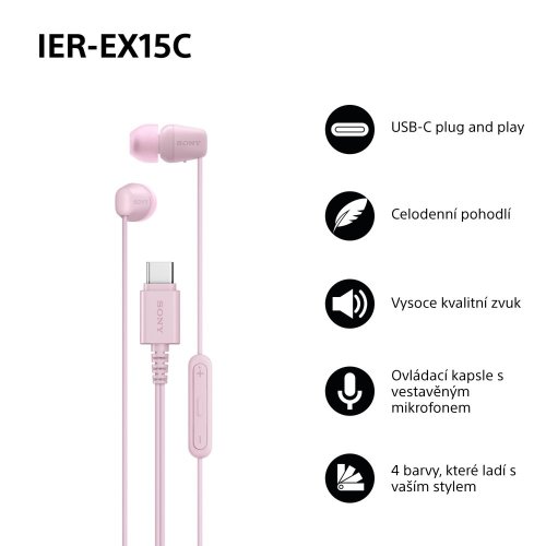 SONY IER-EX15C Růžová (Kabelová sluchátka s USB-C a mikrofonem)