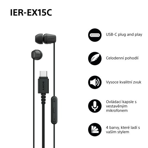 SONY IER-EX15C Černá (Kabelová sluchátka s USB-C a mikrofonem)