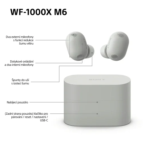 SONY WF-1000XM6 Platinum Silver (Bluetooth sluchátka s noise cancelling)