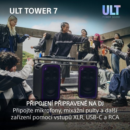 SONY ULT TOWER 7  - výkon 420W, výdrž baterie až 30h (SRSULT700) + SONY ULT MIC (Party, karaoke mikrofony - 2 kusy v balení)