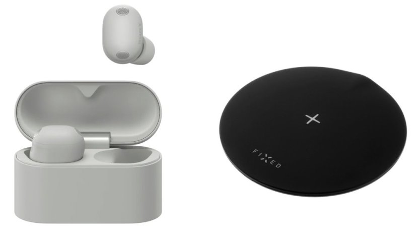 SONY WF-1000XM6 Platinum Silver + FIXED SlimPad, 15W - Podložka pro rychlé bezdrátové nabíjení