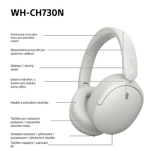 SONY WH-CH730N Bílá (Bluetooth sluchátka s noise cancelling)