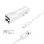 Set autonabíječky FIXED s 2xUSB výstupem a USB/USB-C kabelu, 1 metr, 15W Smart Rapid Charge, bílá