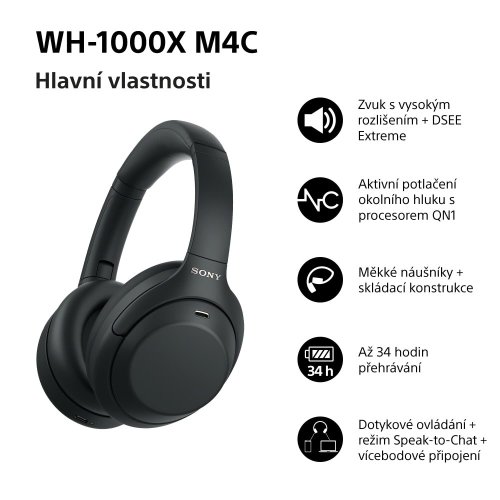 SONY WH-1000XM4C Black (Bluetooth sluchátka s noise cancelling)