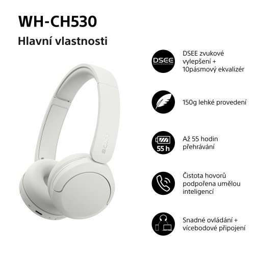 SONY WH-CH530 Bílá (Bluetooth sluchátka)