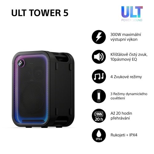 SONY ULT TOWER 5 - výkon 300W, výdrž baterie až 20h (SRSULT500) - 2 KUSY - STEREO