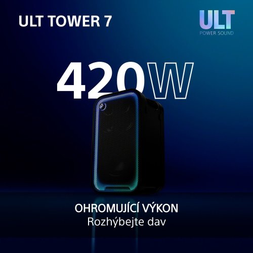 SONY ULT TOWER 7  - výkon 420W, výdrž baterie až 30h (SRSULT700) + SONY ULT MIC (Party, karaoke mikrofony - 2 kusy v balení)