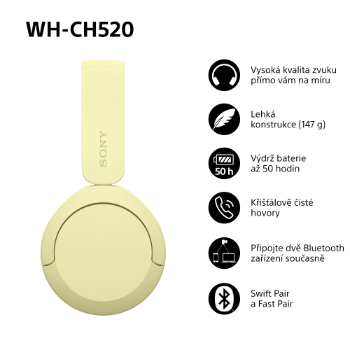 SONY WH-CH520 Žlutá  (Bluetooth sluchátka)