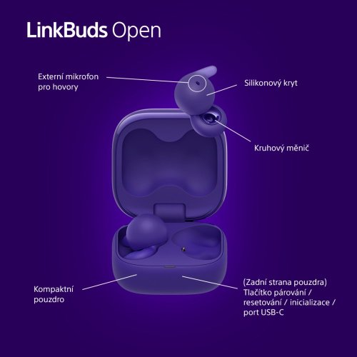SONY LinkBuds Open Fialová - Bluetooth sluchátka (WF-L910V) - ROZBALENO