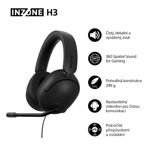 SONY INZONE H3 Black - Gaming sluchátka (MDR-G300B)