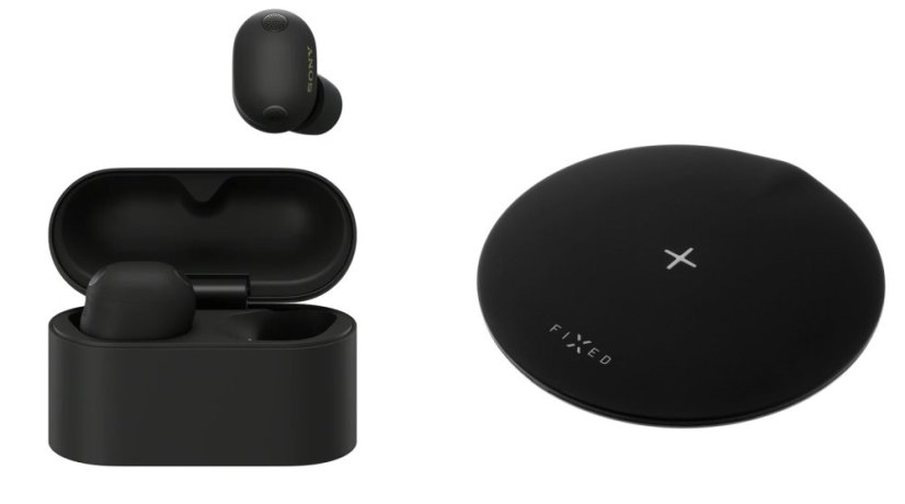 SONY WF-1000XM6 Black + FIXED SlimPad, 15W - Podložka pro rychlé bezdrátové nabíjení