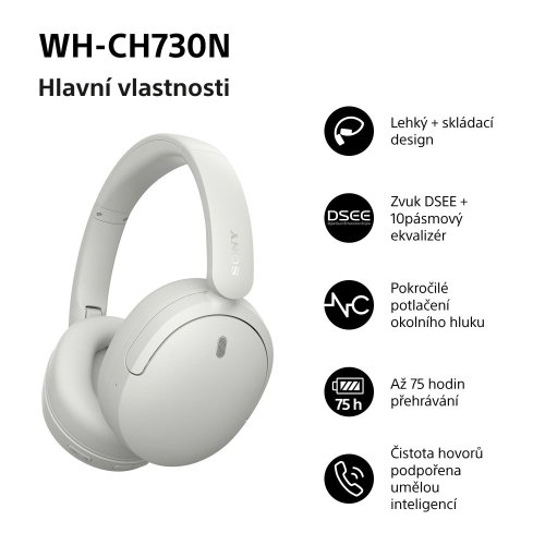 SONY WH-CH730N Bílá (Bluetooth sluchátka s noise cancelling)