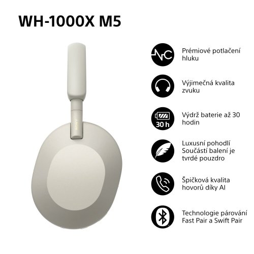 SONY WH-1000XM5 Silver (Bluetooth sluchátka s noise cancelling)