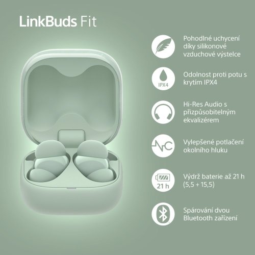 SONY Linkbuds Fit Zelená - Bluetooth sluchátka s noise cancelling (WF-LS910NG)