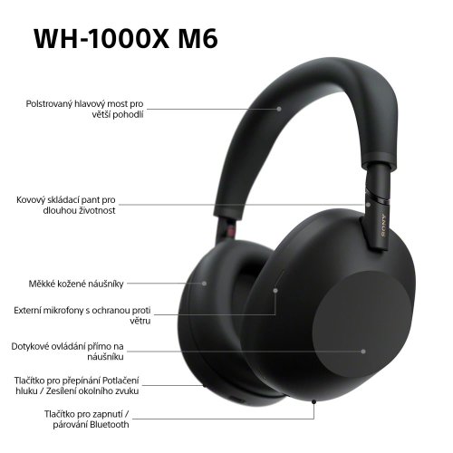 SONY WH-1000XM6 Black (Bluetooth sluchátka s noise cancelling) - ROZBALENO