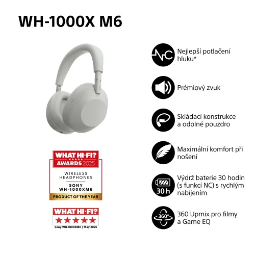 SONY WH-1000XM6 Silver (Bluetooth sluchátka s noise cancelling)