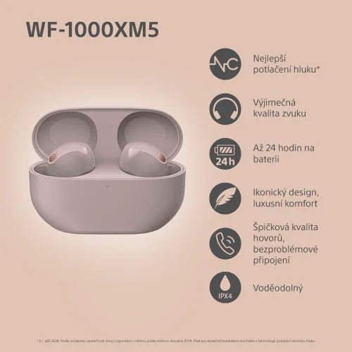 SONY WF-1000XM5 Smoky Pink (Bluetooth sluchátka s noise cancelling)